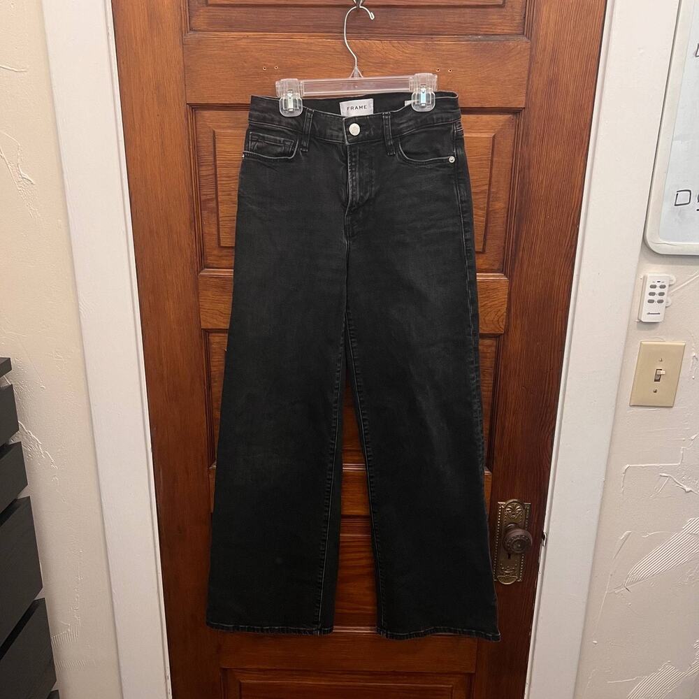 FRAME Le Slim Palazzo Jeans Women Size 24 Hutchinson Black High Rise Wide Leg